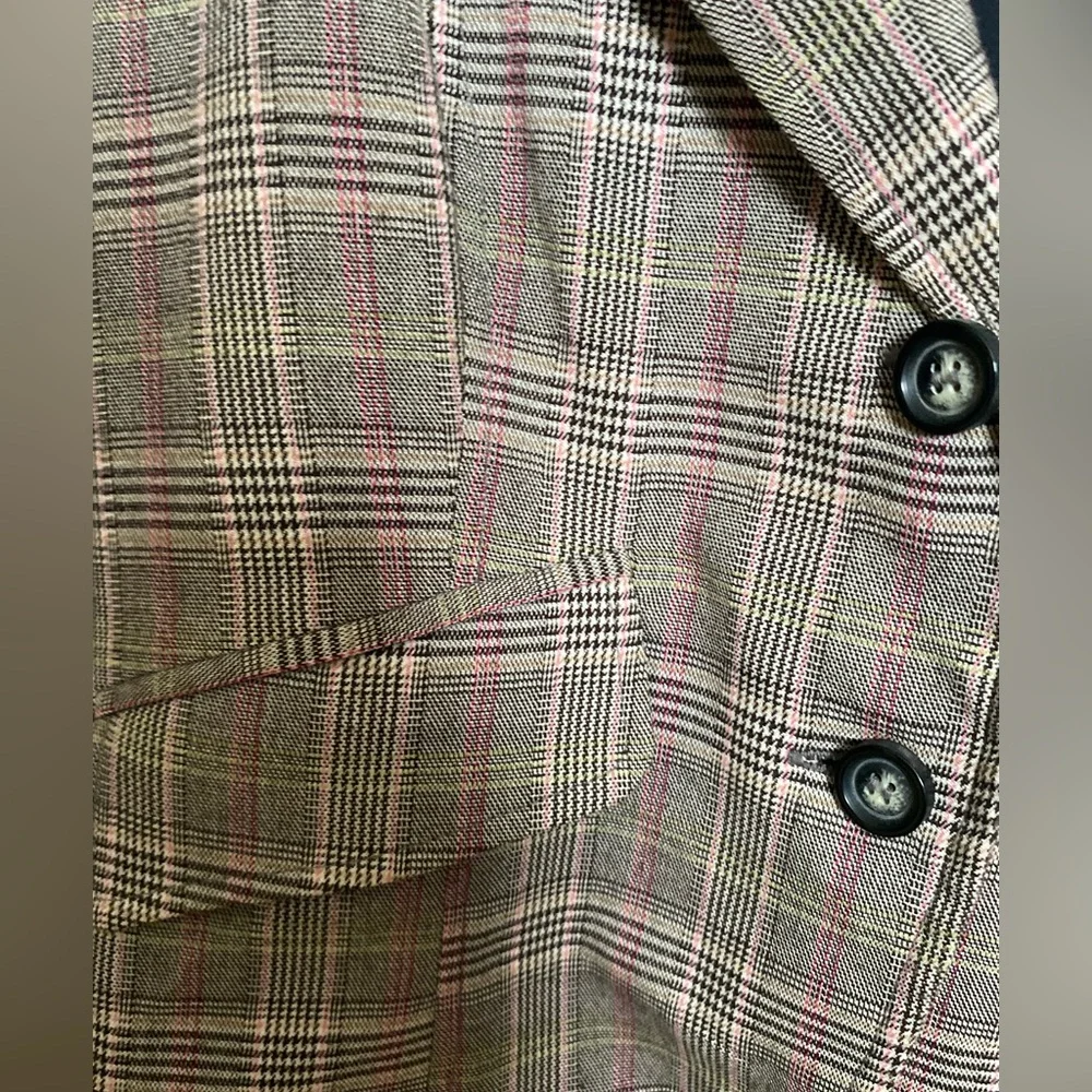 Vintage Y2K Rampage Plaid Lined Cropped Blazer 3/4 Sleeve Double Front Buttons M